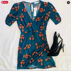 All in Favor Ruched Floral Mini Dress, M